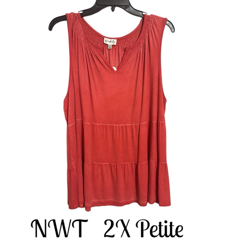 NWT Wonderly CORAL Tiered Sleeveless Tank Top 2X/PETITE   #CL